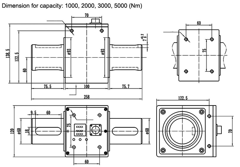 Digital rotary torque sensor 0.1 Nm to 10000 Nm for capacity 1000-5000 Nm dimension