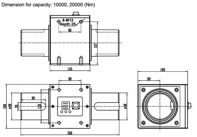 Digital rotary torque sensor 0.1 Nm to 10000 Nm for capacity 10000-20000 Nm dimension