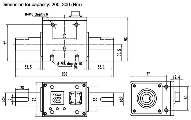 Digital rotary torque sensor 0.1 Nm to 10000 Nm for capacity 200-300 Nm dimension