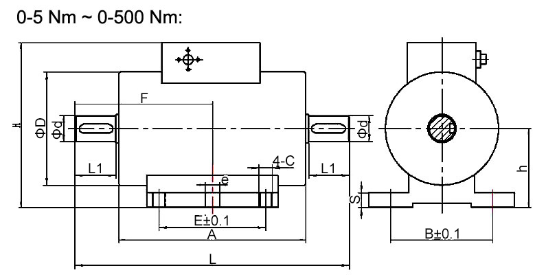 Rotary torque sensor shaft to shaft 300000 Nm 5-500 Nm dimension